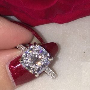 3.30 Ctw Cushion Cut Diamond Solitaire With Accent Engagement Ring 925 S Silver
