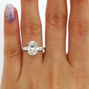2.90 Ctw Oval Cut Diamond Solitaire With Accent Engagement Ring 925 Sterling Silver