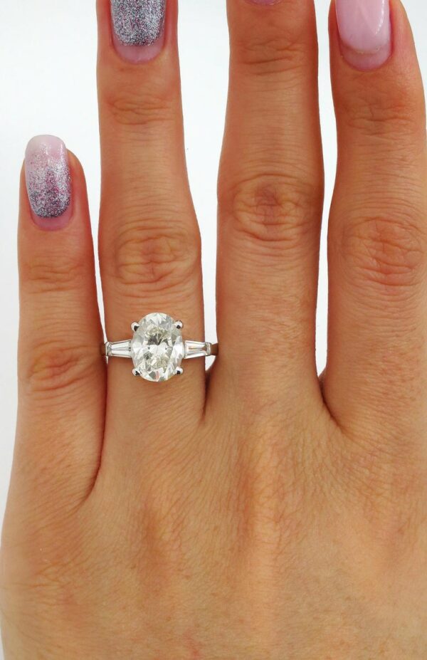 2.90 Ctw Oval Cut Diamond Solitaire With Accent Engagement Ring 925 Sterling Silver