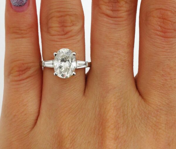 2.90 Ctw Oval Cut Diamond Solitaire With Accent Engagement Ring 925 Sterling Silver