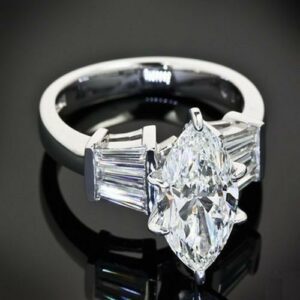 2.56 Ctw Solitaire Marquise Cut Diamond Wedding Engagement Ring Solid 14k White Gold