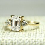 2.55 Ctw Emerald & Round Cut Diamond 3 Stone Best Engagement Ring 14k Yellow Gold