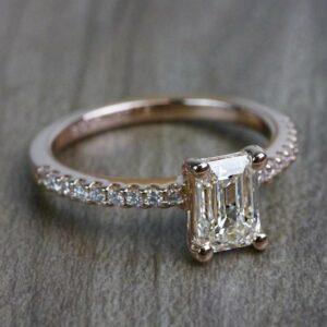 2.56 Carat Emerald White Diamond Solitaire With Accent Engagement Ring 10k Rose Gold