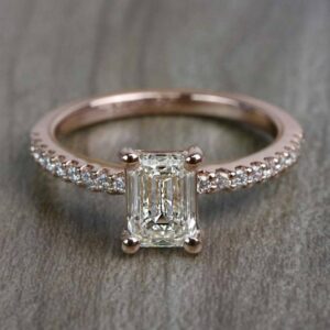 2.56 Carat Emerald White Diamond Solitaire With Accent Engagement Ring 10k Rose Gold