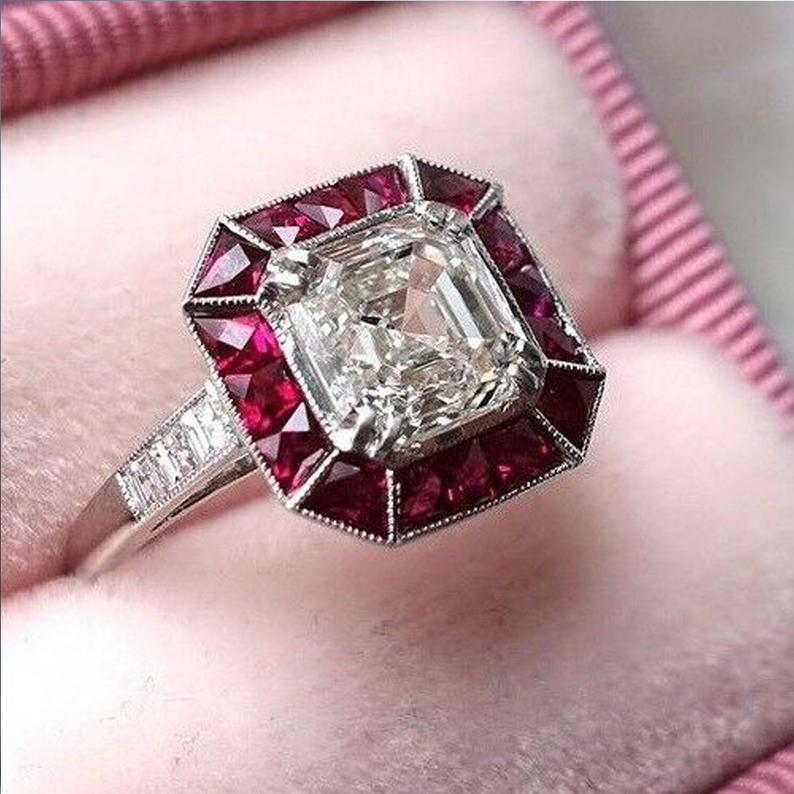 2.07ct Vintage Style Gia-certified Asscher Cut Diamond Engagement With A  Halo Sapphire Accent. Platinum Ring. - Etsy | Diamond cuts, Asscher cut  diamond, Sapphire engagement ring halo