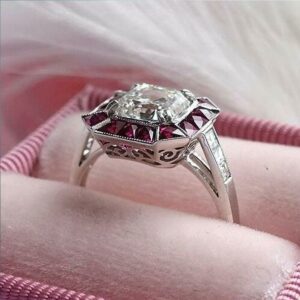 Vintage 2.60Ct Asscher Cut Brilliant Diamond Pink Sapphire Engagement Ring 14k Gold Over
