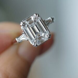 2.76 Ctw White Emerald Diamond Double 4 Prong Engagement Ring 925 Sterling Silver