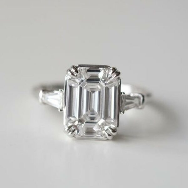 2.76 Ctw White Emerald Diamond Double 4 Prong Engagement Ring 925 Sterling Silver