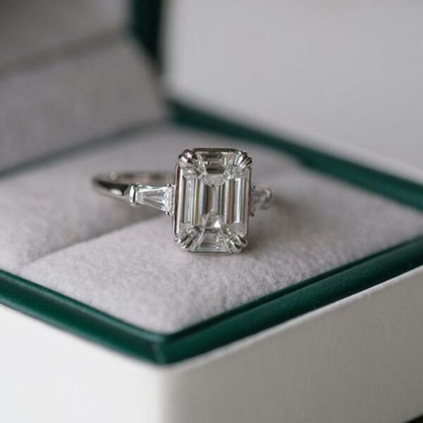 2.76 Ctw White Emerald Diamond Double 4 Prong Engagement Ring 925 Sterling Silver