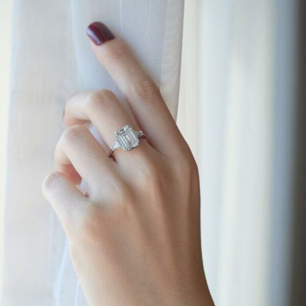 2.76 Ctw White Emerald Diamond Double 4 Prong Engagement Ring 925 Sterling Silver