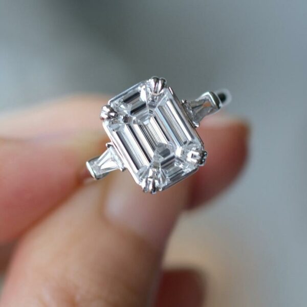 2.76 Ctw White Emerald Diamond Double 4 Prong Engagement Ring 925 Sterling Silver