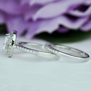 2.75 Ctw Brilliant Cut Diamond Halo Engagement Ring Set 14k White Gold Over