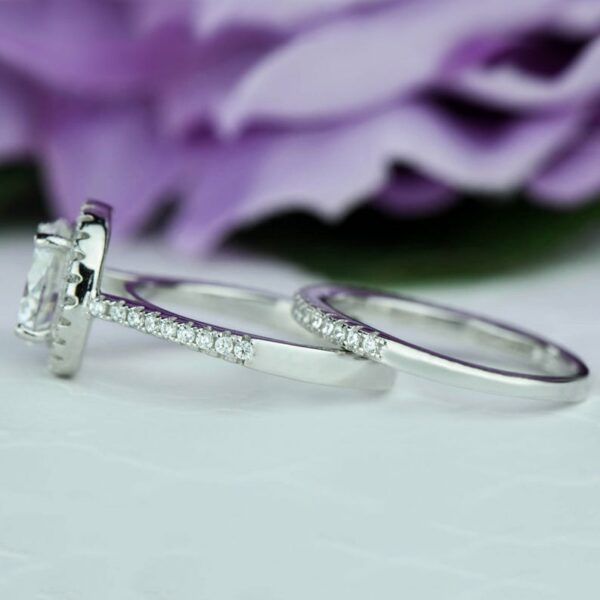 2.75 Ctw Brilliant Cut Diamond Halo Engagement Ring Set 14k White Gold Over