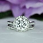 2.75 Ctw Brilliant Cut Diamond Halo Engagement Ring Set 14k White Gold Over