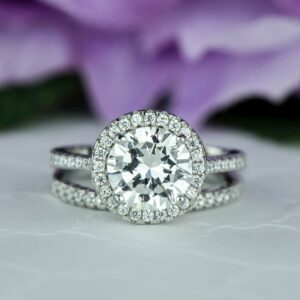 2.75 Ctw Brilliant Cut Diamond Halo Engagement Ring Set 14k White Gold Over