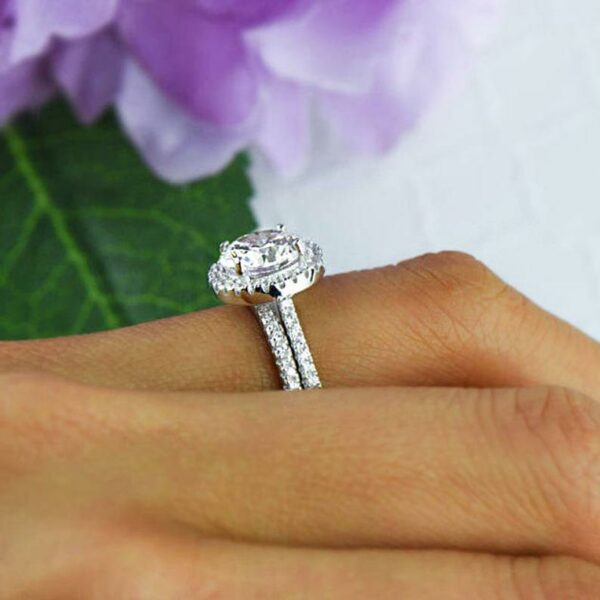 2.75 Ctw Brilliant Cut Diamond Halo Engagement Ring Set 14k White Gold Over