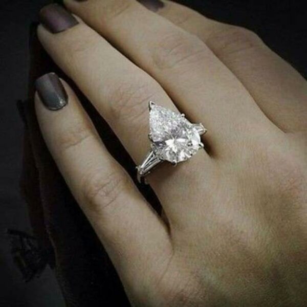 3.55 Ct Pear Shape Diamond Classic Wedding Engagement Ring 14k White Gold