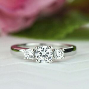 2.00 Ctw Solitaire 3 Stone Round Diamond Engagement Ring 925 Sterling Silver