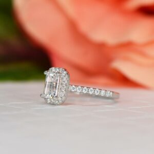 2.00 Carat Emerald White Diamond Halo Engagement Ring 14k Gold Plated