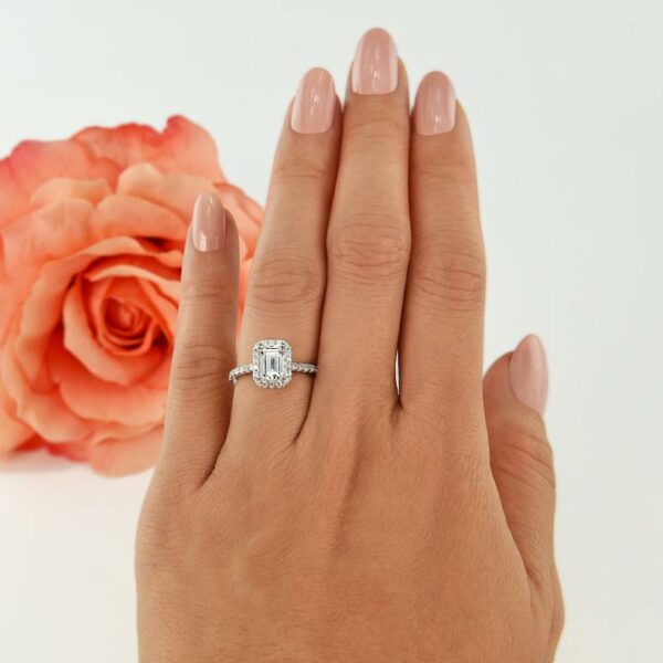 2.00 Carat Emerald White Diamond Halo Engagement Ring 14k Gold Plated