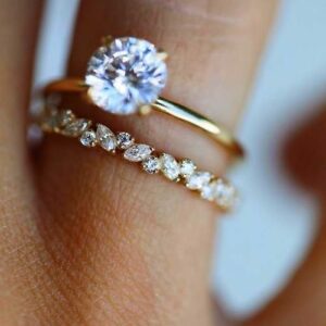 Antique 2.70 Carat Round Cut Diamond Engagement Ring Bridal Set 14k Yellow Gold Over