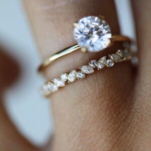 Antique 2.70 Carat Round Cut Diamond Engagement Ring Bridal Set 14k Yellow Gold Over