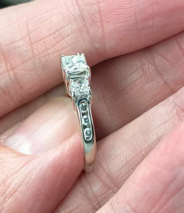 2.50 Ctw Three Princess Cut Diamond Engagement Ring Solid 14k White Gold