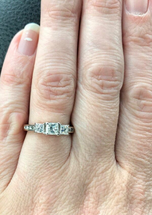 2.50 Ctw Three Princess Cut Diamond Engagement Ring Solid 14k White Gold