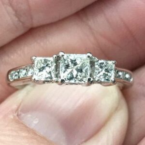 2.50 Ctw Three Princess Cut Diamond Engagement Ring Solid 14k White Gold