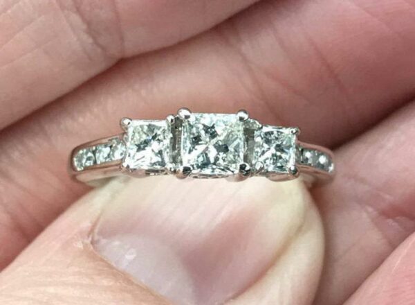 2.50 Ctw Three Princess Cut Diamond Engagement Ring Solid 14k White Gold