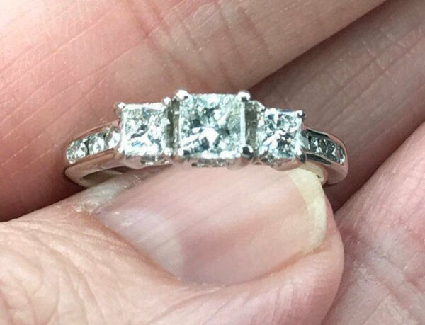 2.50 Ctw Three Princess Cut Diamond Engagement Ring Solid 14k White Gold