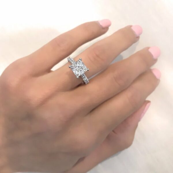 2.50 Ct Princess Cut Diamond Solitaire Engagement Ring 14k White Gold Plated