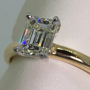 2.CT Classic Emerald Cut Diamond 2 Tone Solitaire Engagement Ring 14k Yellow Gold