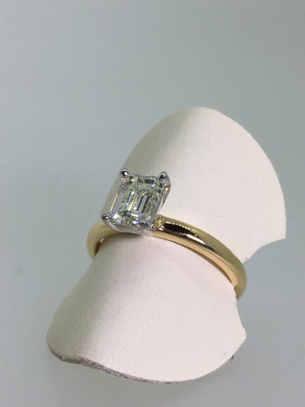 2.CT Classic Emerald Cut Diamond 2 Tone Solitaire Engagement Ring 14k Yellow Gold