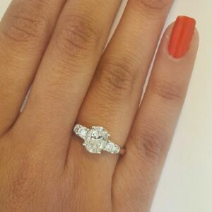 2.57 Ctw Oval Cut & Side Round Diamond 3 Stone Engagement Ring 14k Gold Plated