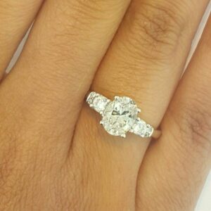 2.57 Ctw Oval Cut & Side Round Diamond 3 Stone Engagement Ring 14k Gold Plated