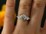 2.63Ctw Center Round Cut & Side Pear Diamond Engagement Ring 925 Sterling Silver