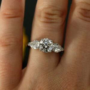 2.63Ctw Center Round Cut & Side Pear Diamond Engagement Ring 925 Sterling Silver