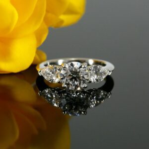 2.63Ctw Center Round Cut & Side Pear Diamond Engagement Ring 925 Sterling Silver