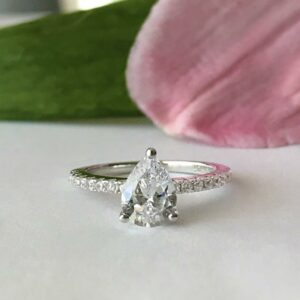 2.33 Ct Pear Shape Brilliant Diamond Classic Engagement Ring  14k Gold Plated