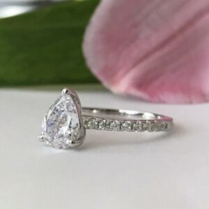 2.33 Ct Pear Shape Brilliant Diamond Classic Engagement Ring  14k Gold Plated