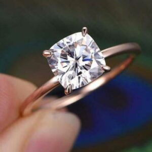 Unique Cushion 2.05Ct Brilliant Diamond Solitaire Engagement Ring 14k Rose Gold