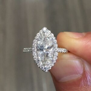 1.50 Ctw Marquise Cut Brilliant Diamond Halo Fancy Engagement Ring 10k White Gold
