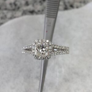 1.50 CT White Princess Diamond 2 Shank Halo Engagement Ring 10k White Gold
