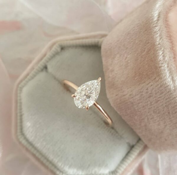 2.07 Carat Pear Shape Solitaire Diamond Ring in 14k Rose Gold, Engagement Ring