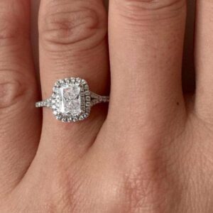 2.50 Ctw Radiant Cut Engagement Ring With Double Halo Solid 14k White Gold