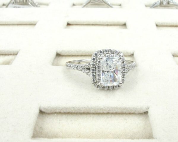2.50 Ctw Radiant Cut Engagement Ring With Double Halo Solid 14k White Gold