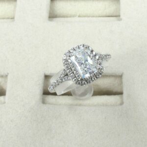 2.50 Ctw Radiant Cut Engagement Ring With Double Halo Solid 14k White Gold