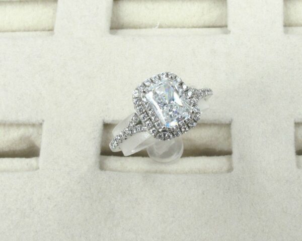 2.50 Ctw Radiant Cut Engagement Ring With Double Halo Solid 14k White Gold