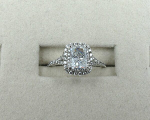 2.50 Ctw Radiant Cut Engagement Ring With Double Halo Solid 14k White Gold